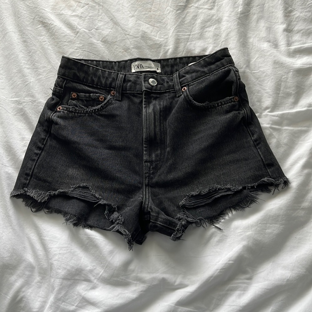 Zara High Rise Black Denim Shorts